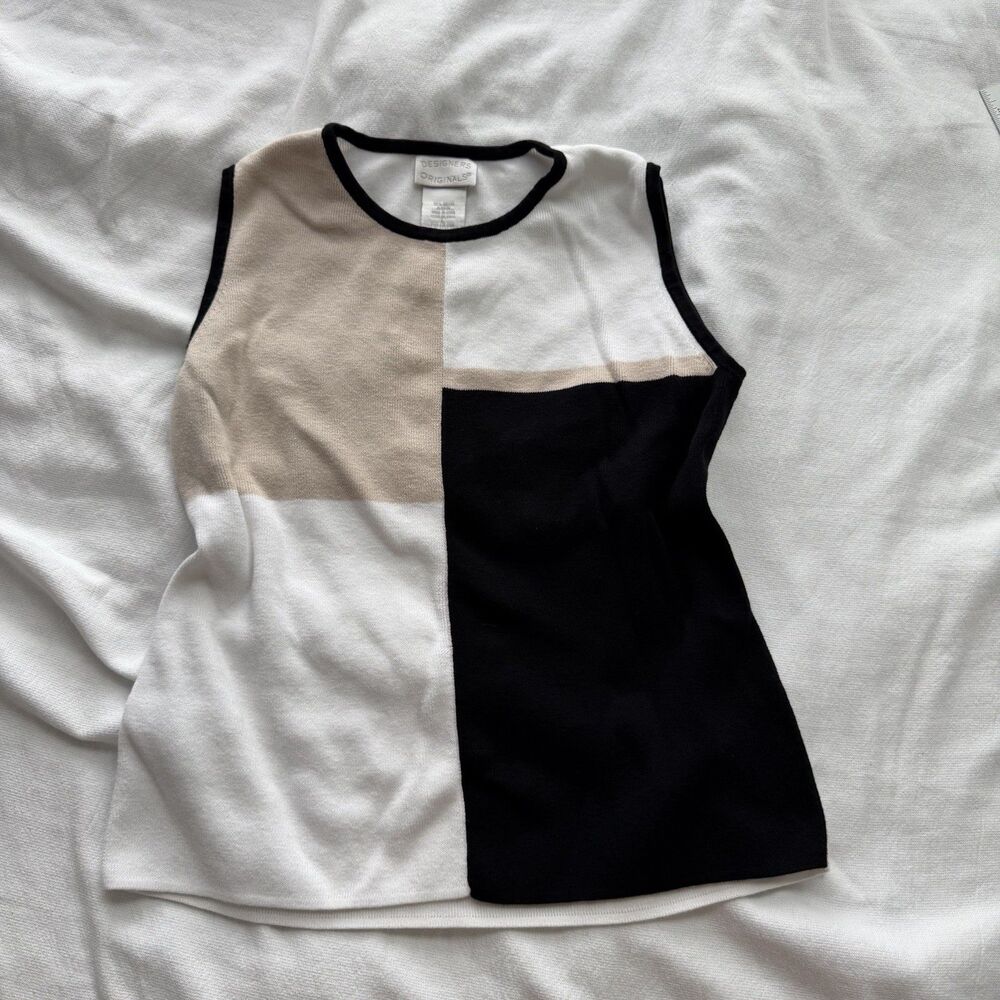 Designers Originals Women's Black White Beige Colorblock Knit Tank Top L